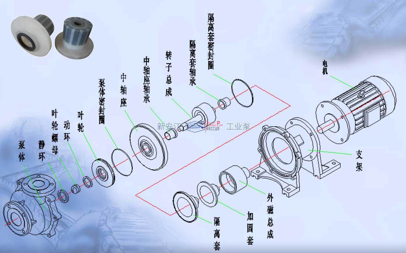 IMD氟塑料磁力泵結構分解圖（底座型）